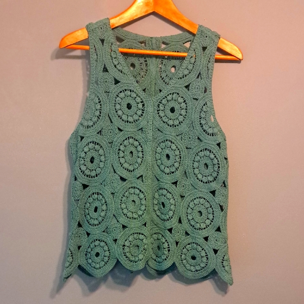 Wonderly Sage Green Crocheted Top